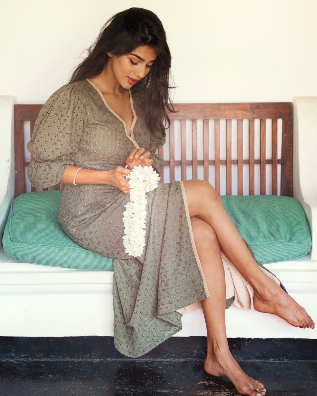 Sage Wrap dress - Eyelet Lace