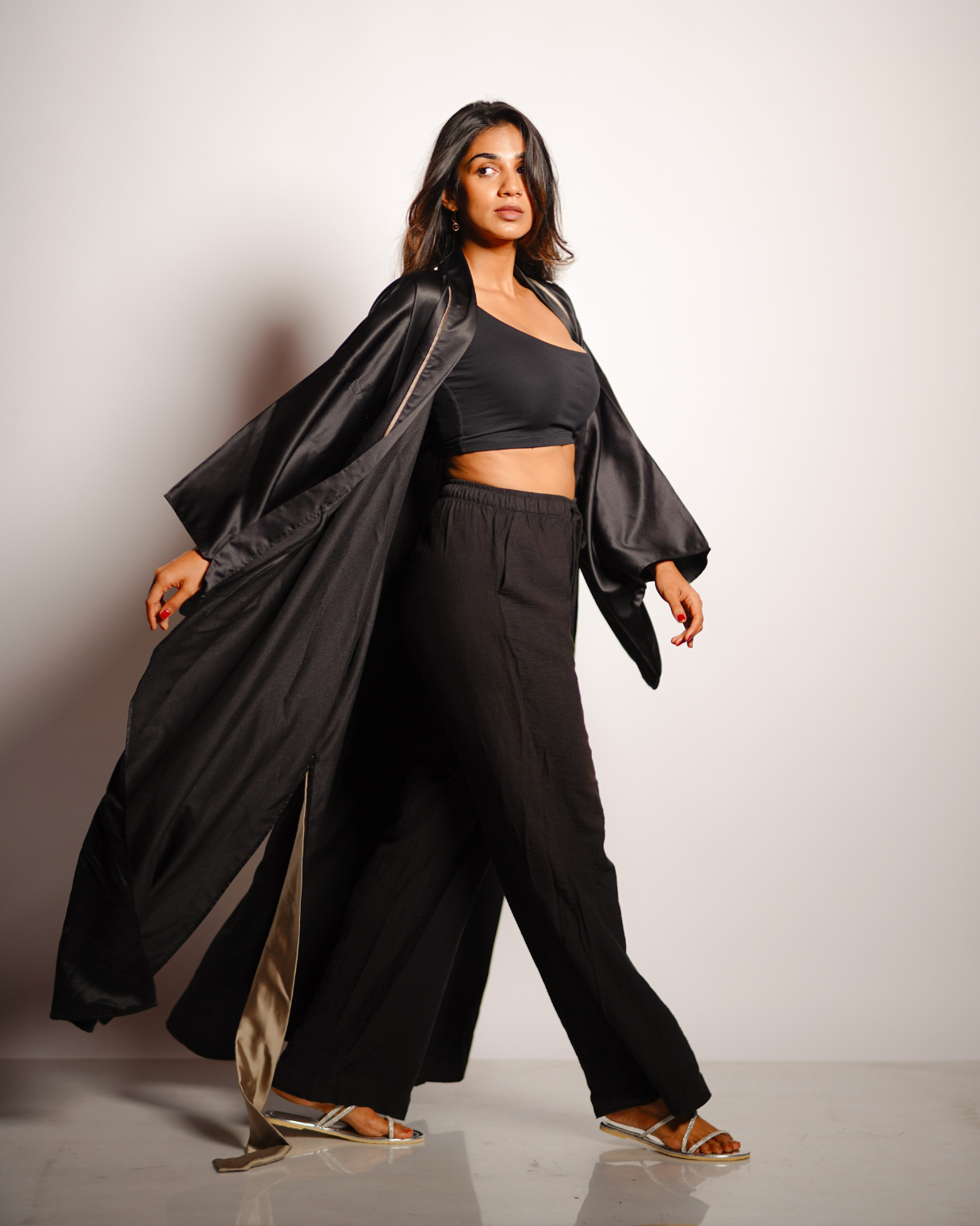 Black Satin Kimono Cardigan