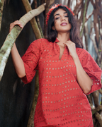 Rust Mandarin collar Tunic - Eyelet Lace