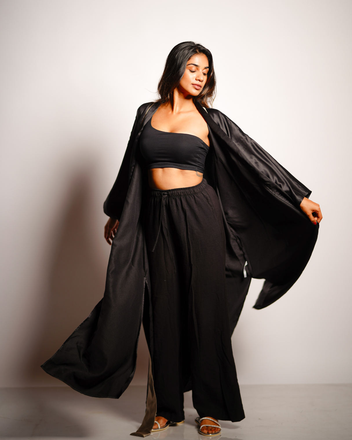 Black Satin Kimono Cardigan