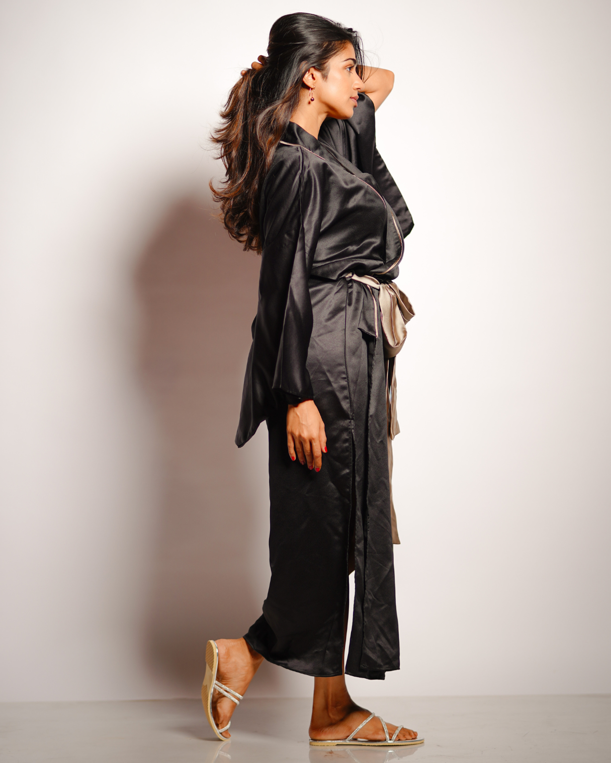 Black Satin Kimono Cardigan