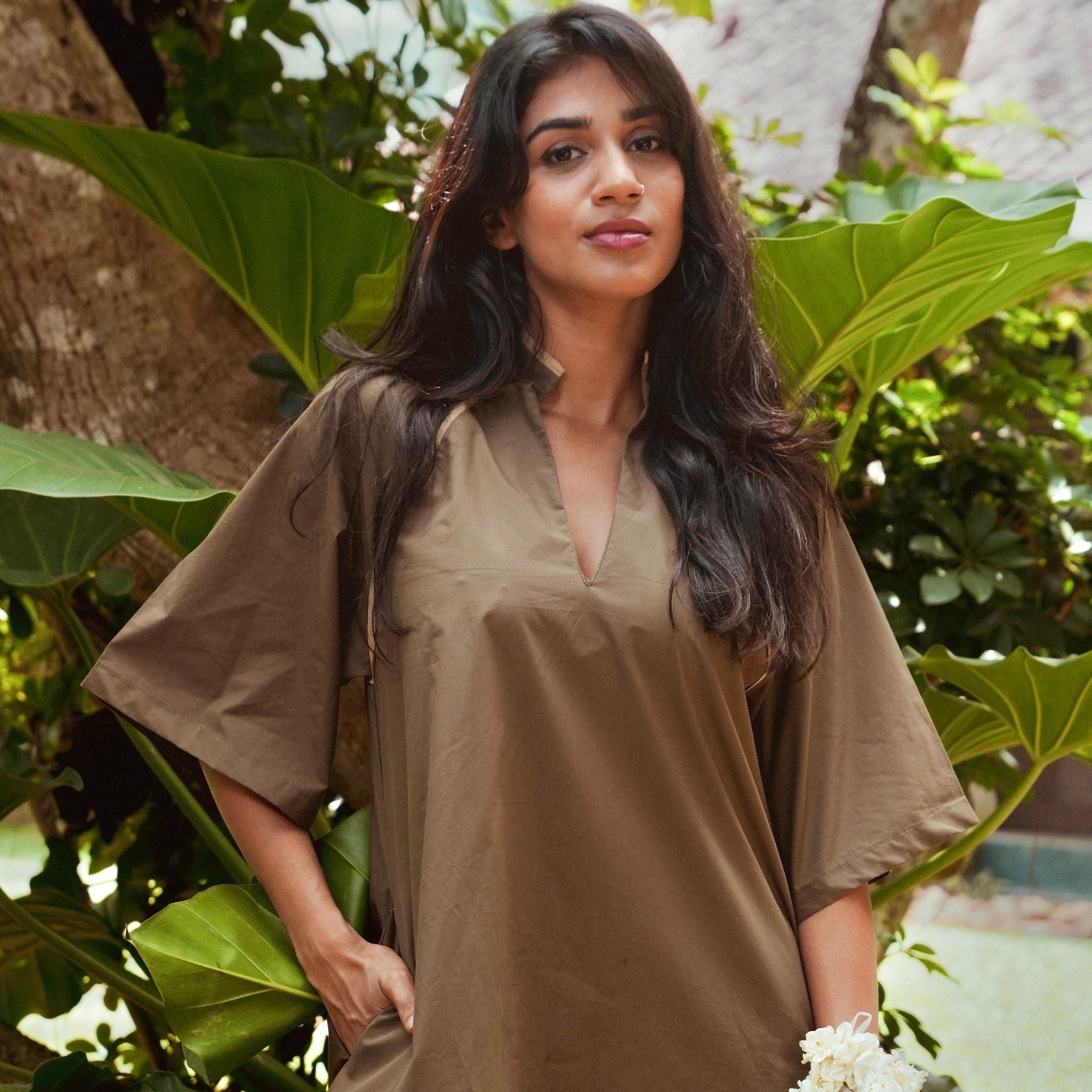 Olive Mandarin collar Tunic