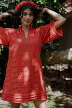 Rust Mandarin collar Tunic - Eyelet Lace